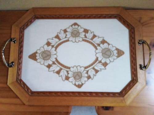 Large Wood with Material And Transparent Cover Serving Tray