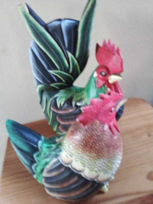 Large Solid Wood Rooster Decor Set