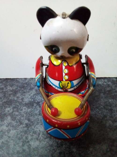 Small Vintage Tinplate Cat Playing Drum
