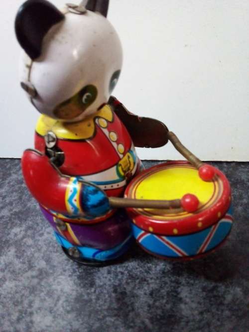 Small Vintage Tinplate Cat Playing Drum