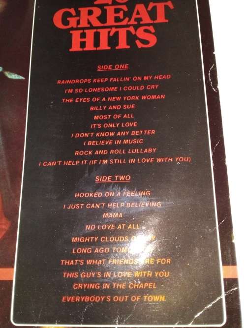 B.J Thomas 20 Greatest Hits Vinyl LP