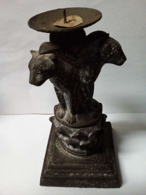 Heavy Stoneware Triple Cheetah Candle Stand