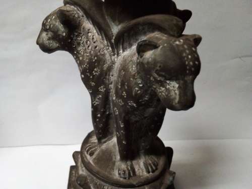 Heavy Stoneware Triple Cheetah Candle Stand