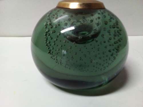 Solid Bubble Effect Glass Paperweight with Brass Dome?