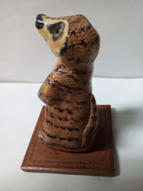 Signed Small Meerkat Sculpture on Tile
