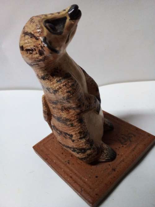 Signed Small Meerkat Sculpture on Tile
