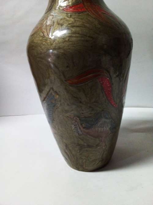 Enamel Decorated Brass Vase