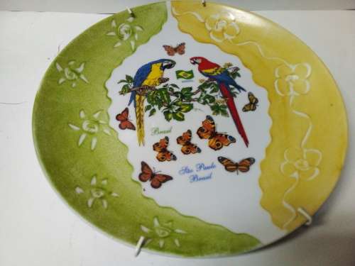 Bright Birds and Butterflies Wall Hanging Plate from Brazil