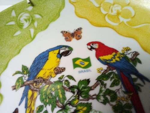 Bright Birds and Butterflies Wall Hanging Plate from Brazil