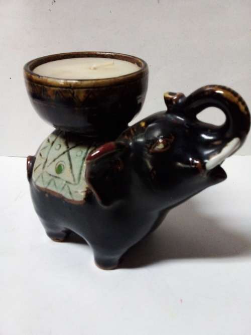 Vintage Glazed Pottery Elephant Tea Candle Holder