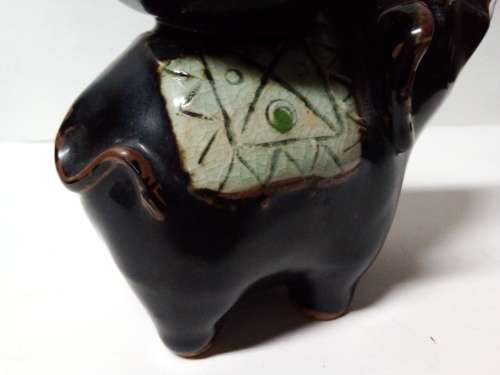 Vintage Glazed Pottery Elephant Tea Candle Holder