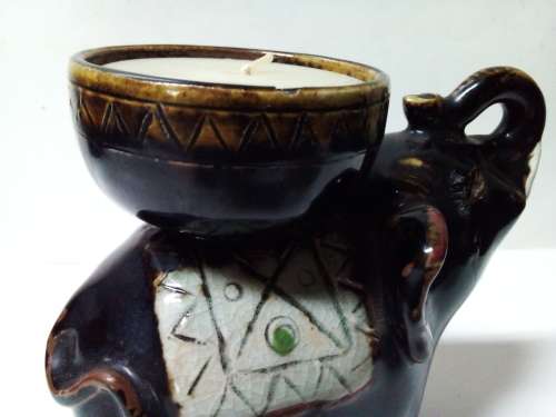 Vintage Glazed Pottery Elephant Tea Candle Holder