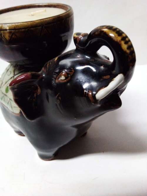 Vintage Glazed Pottery Elephant Tea Candle Holder