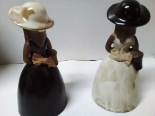 Gorgeous Pair of Glazed Clay Girl Bells