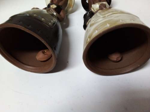 Gorgeous Pair of Glazed Clay Girl Bells