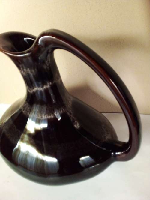 From Israel - Vintage Glazed Potbelly Jug with Slick Handle
