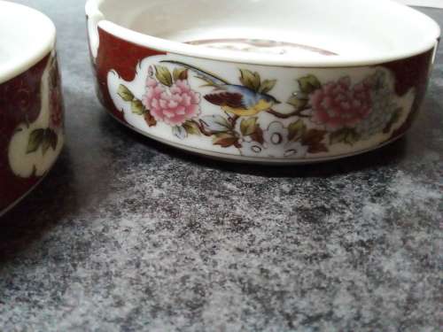 Pair of Oriental Bird and Floral Design Ashtrays