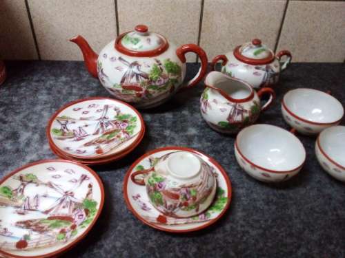 Very Old Partial Hand Painted Eggshell Teaset
