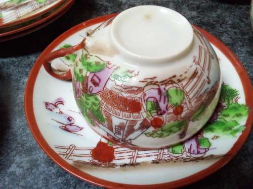 Very Old Partial Hand Painted Eggshell Teaset
