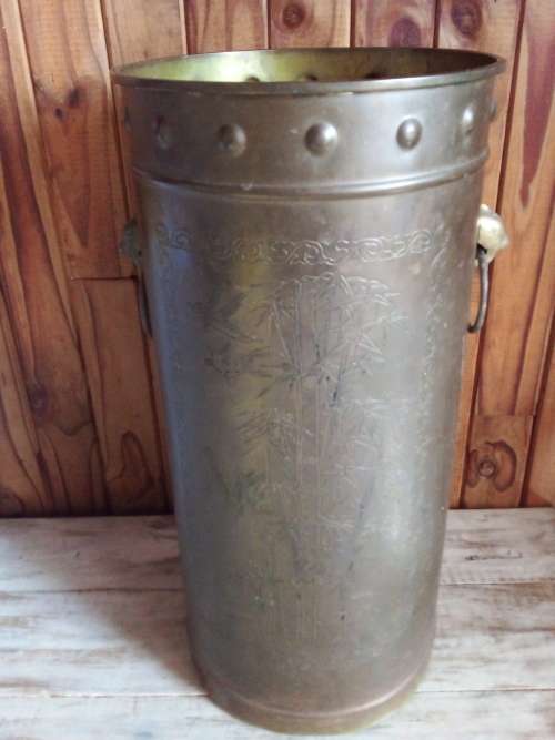 Large Engraved Brass Plate Coal Bucket