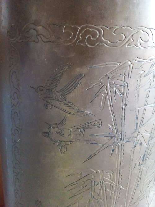 Large Engraved Brass Plate Coal Bucket