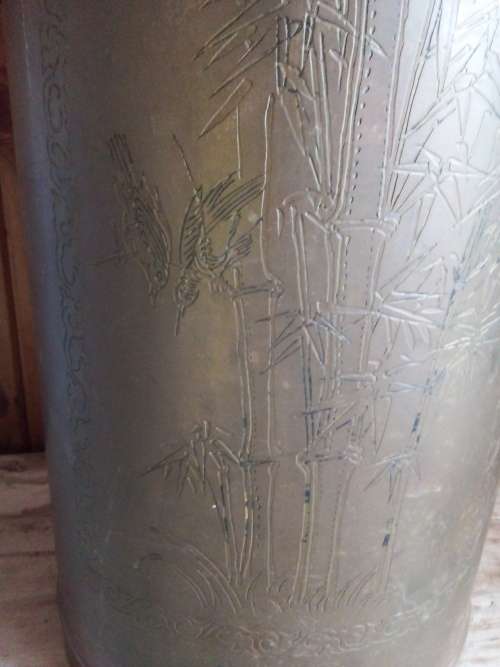 Large Engraved Brass Plate Coal Bucket