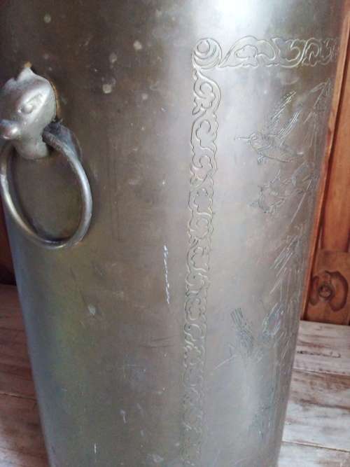 Large Engraved Brass Plate Coal Bucket