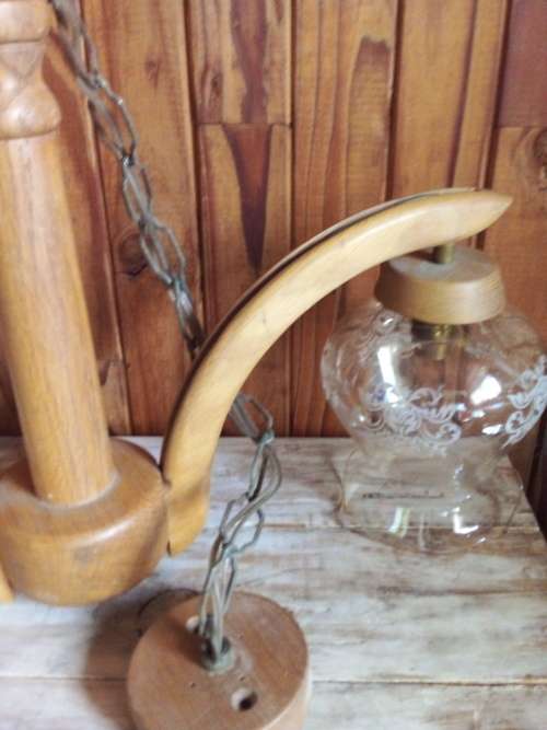 Wooden Ceiling Light Fixture with Two Ornate Globe Covers