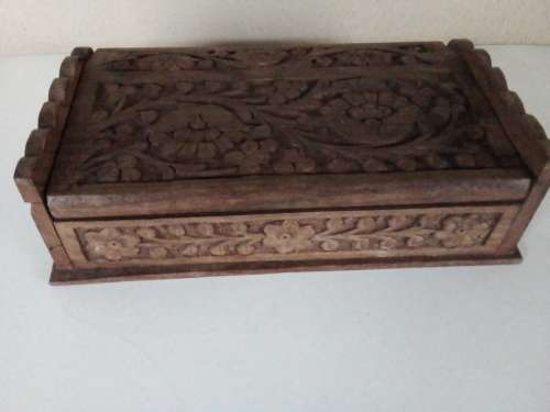 Carved Wooden Box with Floral Design