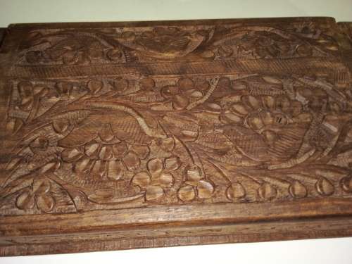Carved Wooden Box with Floral Design