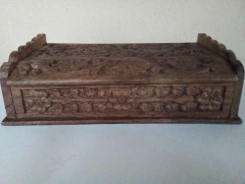Carved Wooden Box with Floral Design