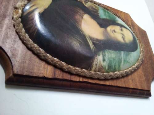 Vintage Oval Mona Lisa Print on Wood Backing