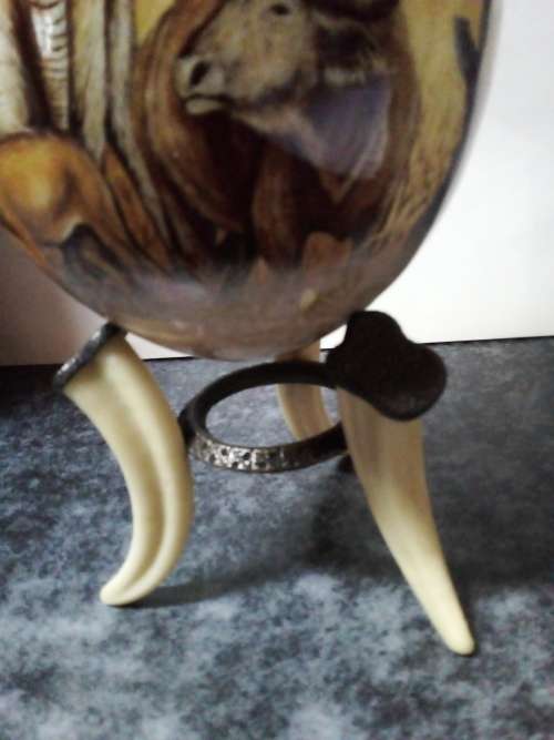 Big Five Theme on Ostrich Egg with Stand