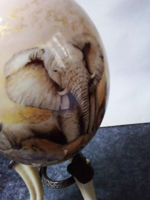 Big Five Theme on Ostrich Egg with Stand