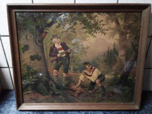 High Quality Hunting Print in Vintage Wood Frame