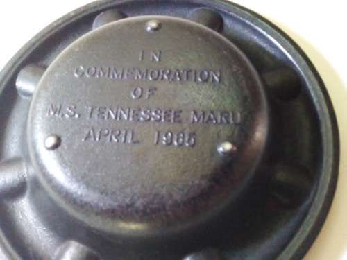 1965 `K` Line Ship Solid Metal Ashtray with Inscription