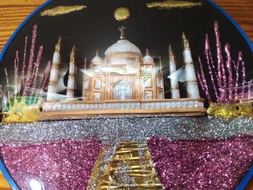 Dome Shape Glitter & Other Art Taj Mahaal Wall Hanging