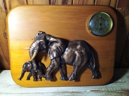 Vintage Thermometer on Solid Board with Elephant Cast