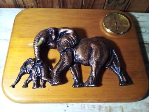 Vintage Thermometer on Solid Board with Elephant Cast