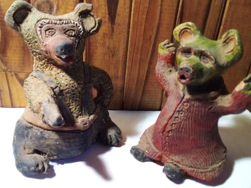 Unique Old Pair of Earthernware Teddy Bears