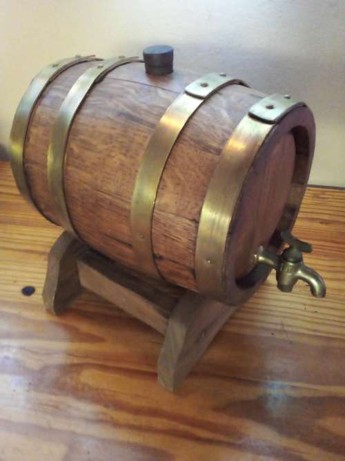 Vintage Wooden Cask with Tap on Stand