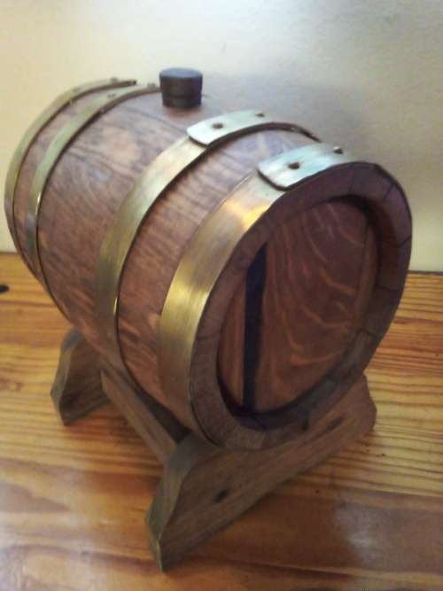 Vintage Wooden Cask with Tap on Stand