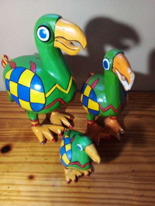 Set of Three Colourful Wooden Dodo Birds