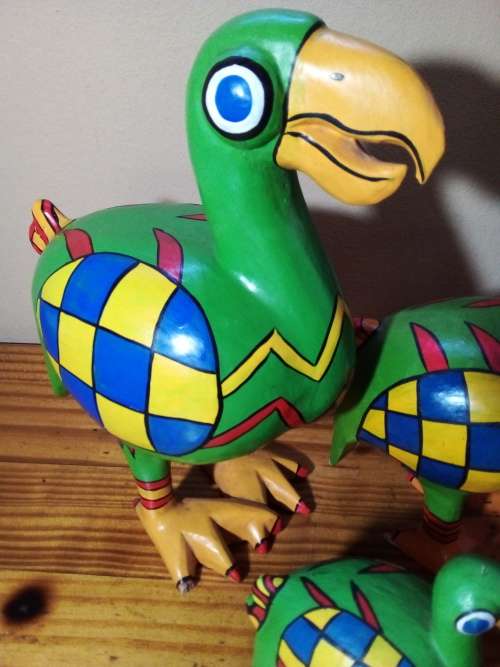 Set of Three Colourful Wooden Dodo Birds