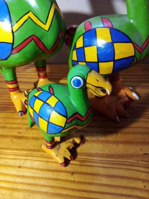 Set of Three Colourful Wooden Dodo Birds