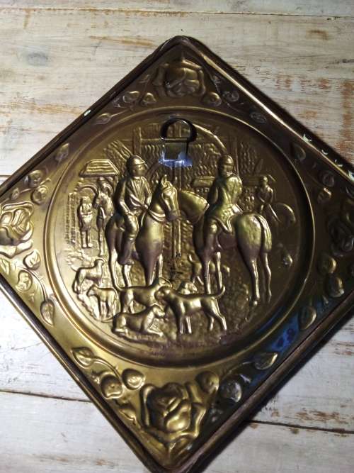 Brass Plate Horse and Hound Wall Hanging with Raised Detail