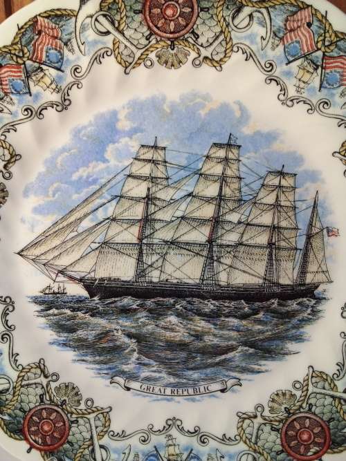Churchill Tall Ships Plate `Great Republic` with Stand - Small Chip