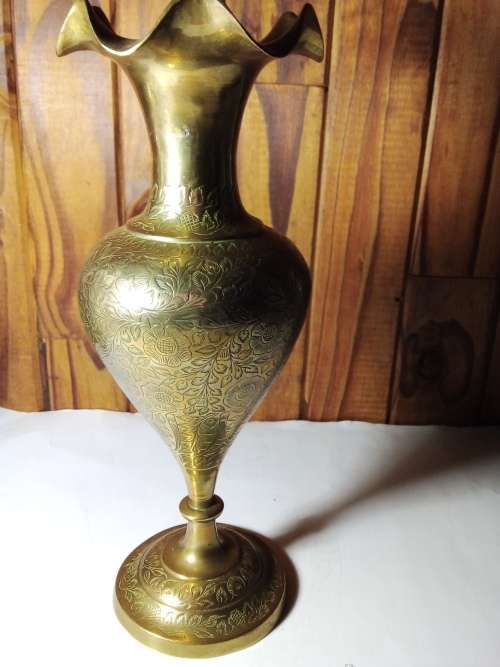 Floral Engraved Heart Shaped Brass Vase