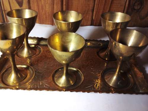 Small Brass Tray with Goblets