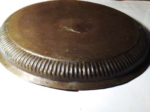 Large Solid Circular Brass Tray with Engraved Patterns